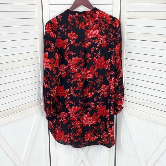 Joan Vass Floral High Low Button Front Blouse Black Red XS - Picture 10 of 14